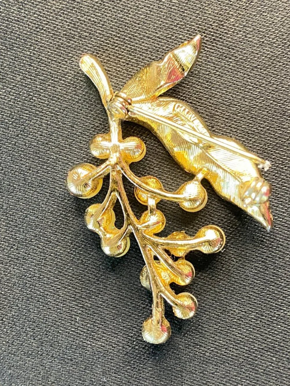 Mid-Century Marvella Botanical Sprig Faux Pearl & Gold-tone Brooch Pin